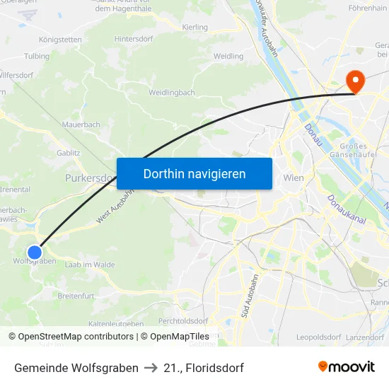 Gemeinde Wolfsgraben to 21., Floridsdorf map