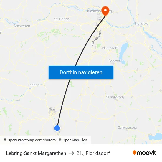 Lebring-Sankt Margarethen to 21., Floridsdorf map