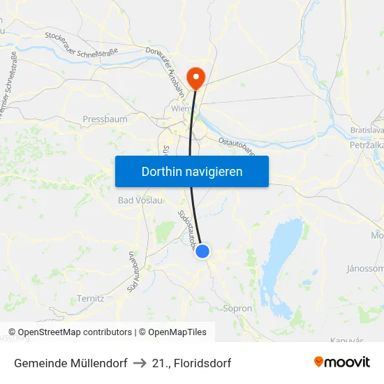 Gemeinde Müllendorf to 21., Floridsdorf map