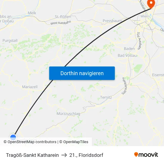 Tragöß-Sankt Katharein to 21., Floridsdorf map
