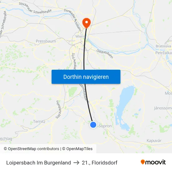 Loipersbach Im Burgenland to 21., Floridsdorf map