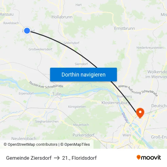 Gemeinde Ziersdorf to 21., Floridsdorf map