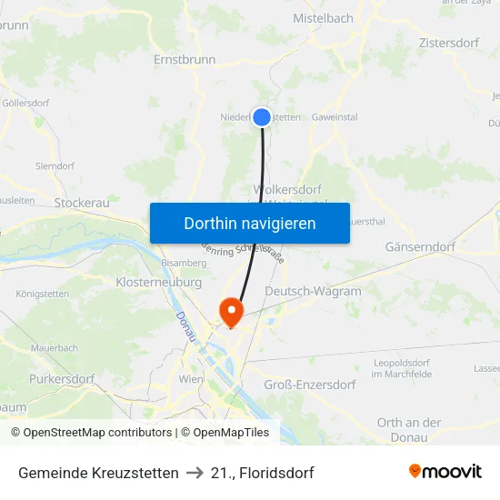 Gemeinde Kreuzstetten to 21., Floridsdorf map