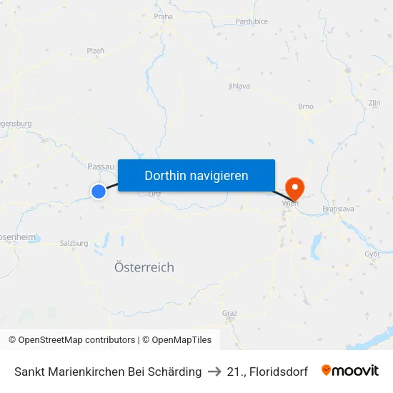 Sankt Marienkirchen Bei Schärding to 21., Floridsdorf map