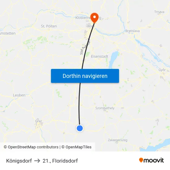 Königsdorf to 21., Floridsdorf map