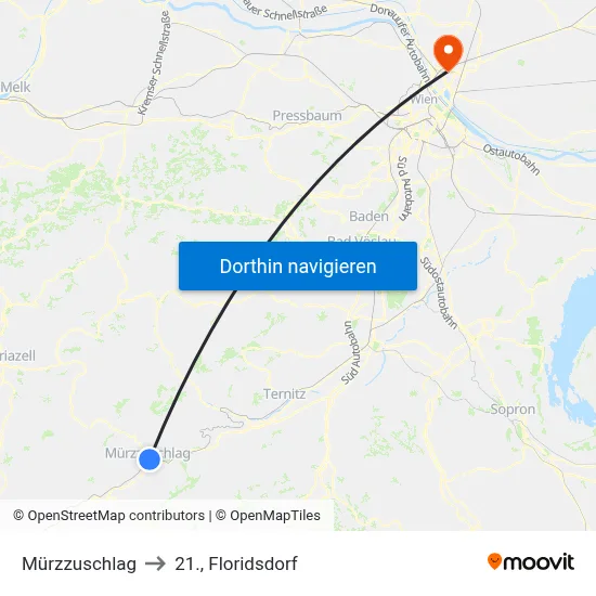 Mürzzuschlag to 21., Floridsdorf map