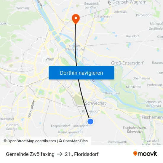 Gemeinde Zwölfaxing to 21., Floridsdorf map