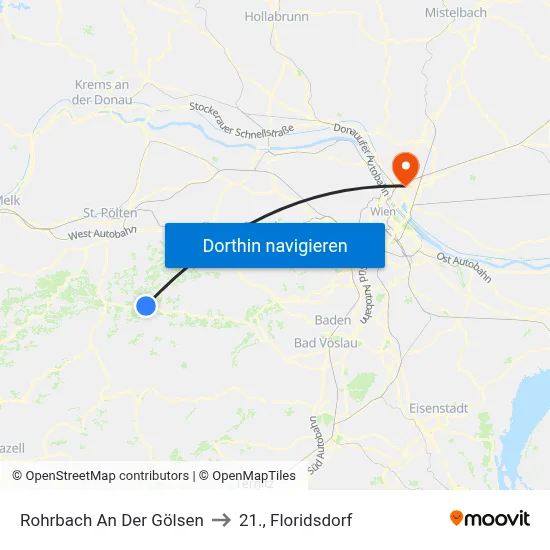 Rohrbach An Der Gölsen to 21., Floridsdorf map