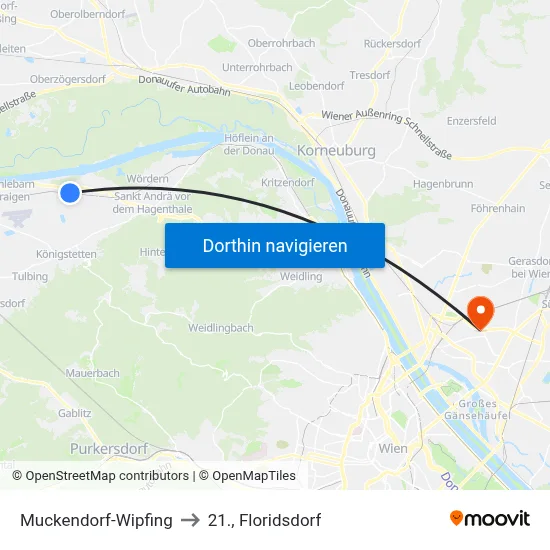 Muckendorf-Wipfing to 21., Floridsdorf map