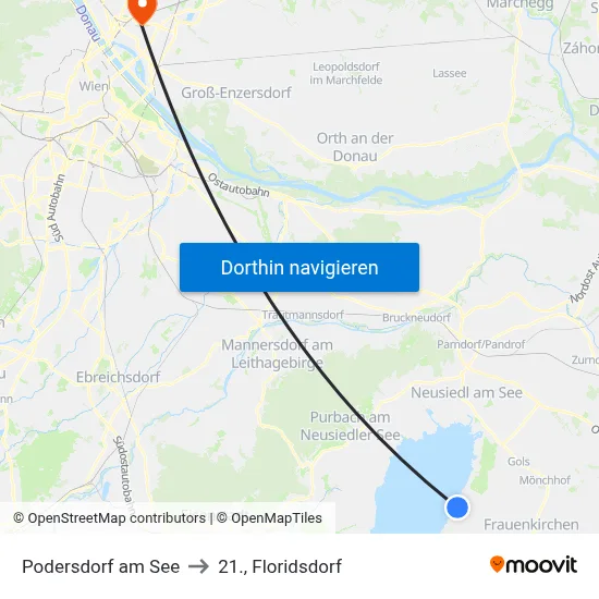 Podersdorf am See to 21., Floridsdorf map