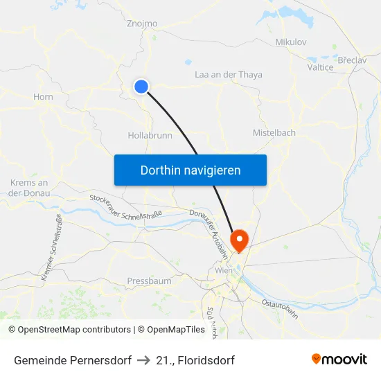 Gemeinde Pernersdorf to 21., Floridsdorf map