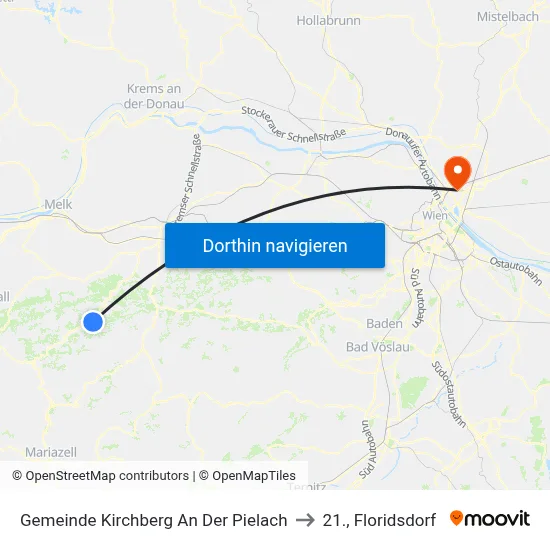 Gemeinde Kirchberg An Der Pielach to 21., Floridsdorf map