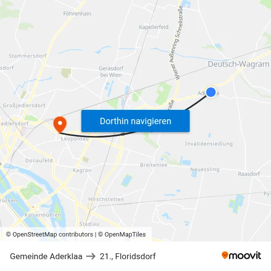 Gemeinde Aderklaa to 21., Floridsdorf map