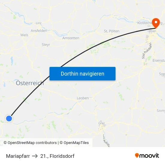Mariapfarr to 21., Floridsdorf map