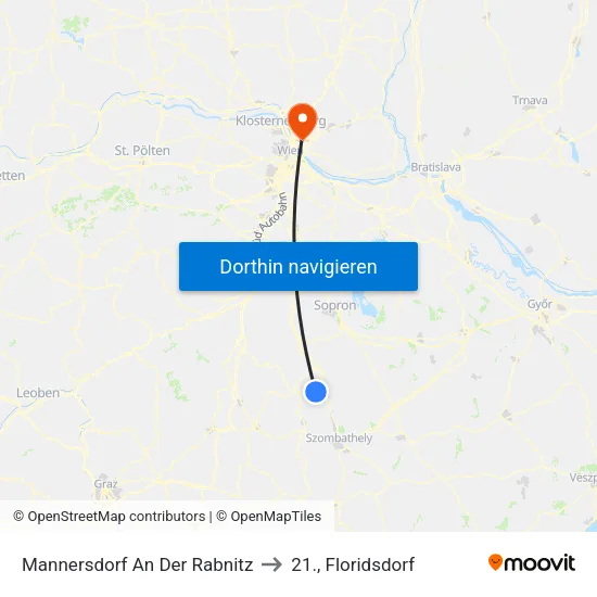 Mannersdorf An Der Rabnitz to 21., Floridsdorf map