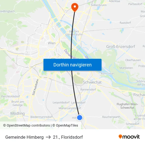Gemeinde Himberg to 21., Floridsdorf map