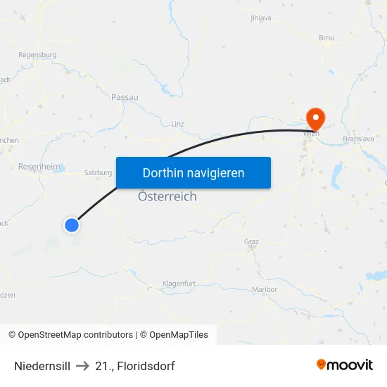 Niedernsill to 21., Floridsdorf map