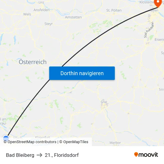 Bad Bleiberg to 21., Floridsdorf map