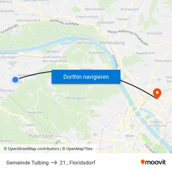 Gemeinde Tulbing to 21., Floridsdorf map