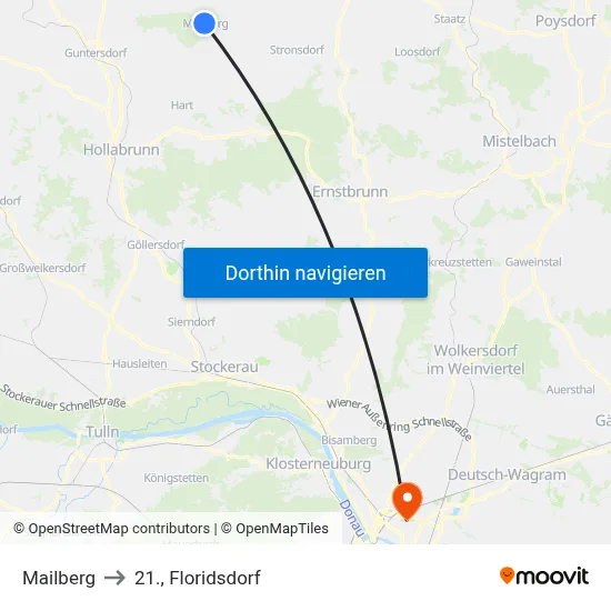 Mailberg to 21., Floridsdorf map
