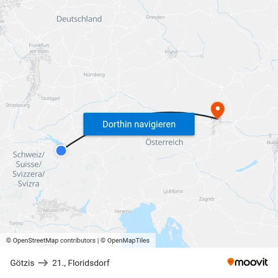 Götzis to 21., Floridsdorf map