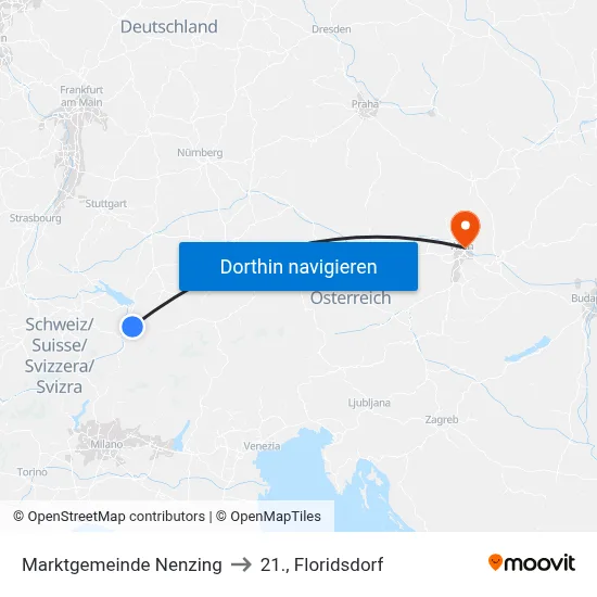 Marktgemeinde Nenzing to 21., Floridsdorf map
