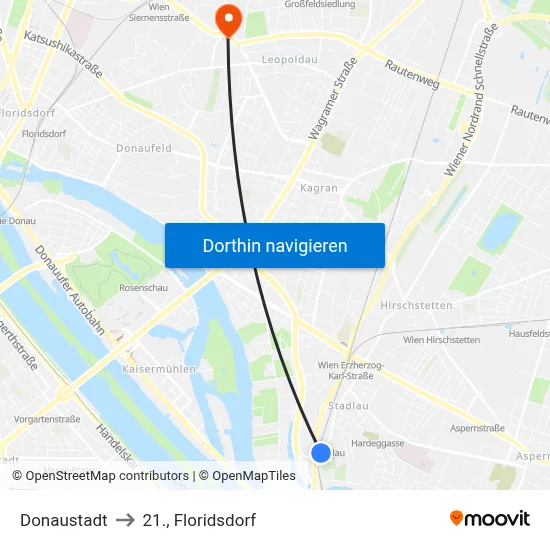 Donaustadt to 21., Floridsdorf map