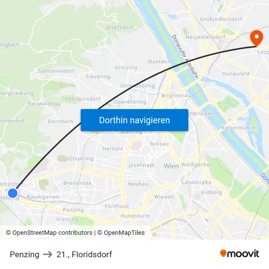 Penzing to 21., Floridsdorf map