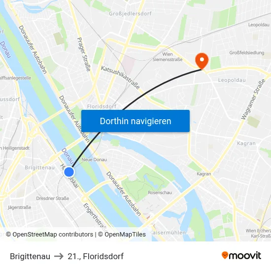 Brigittenau to 21., Floridsdorf map