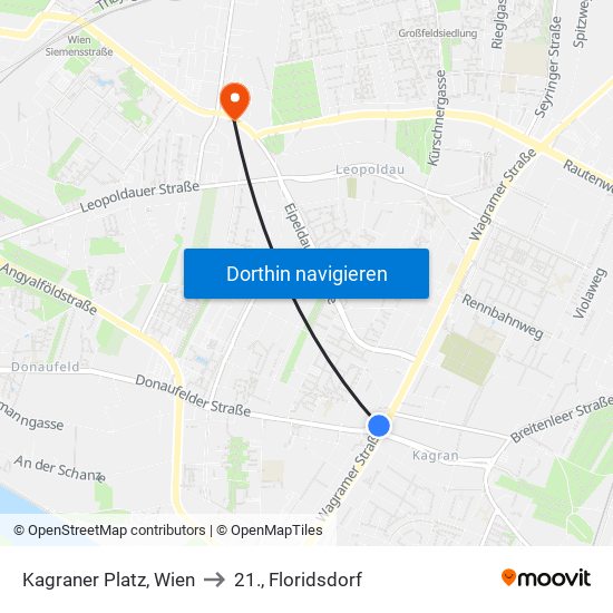 Kagraner Platz, Wien to 21., Floridsdorf map