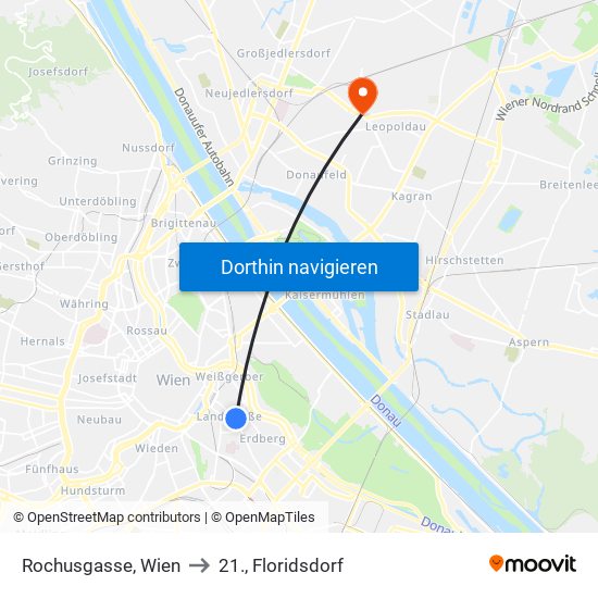 Rochusgasse, Wien to 21., Floridsdorf map