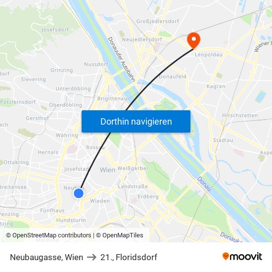 Neubaugasse, Wien to 21., Floridsdorf map