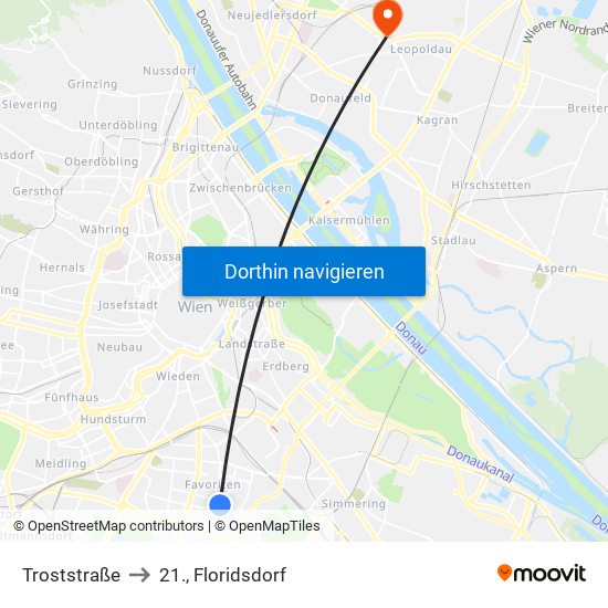 Troststraße to 21., Floridsdorf map