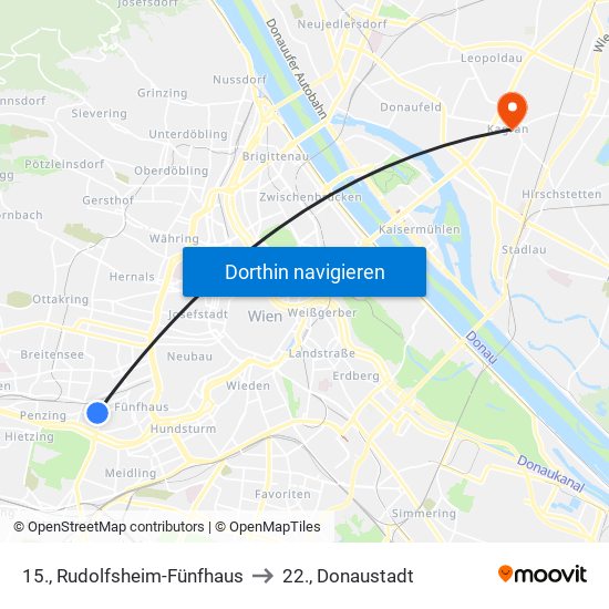 15., Rudolfsheim-Fünfhaus to 22., Donaustadt map
