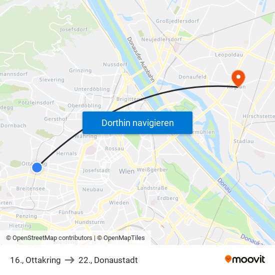 16., Ottakring to 22., Donaustadt map