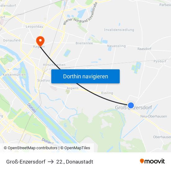 Groß-Enzersdorf to 22., Donaustadt map