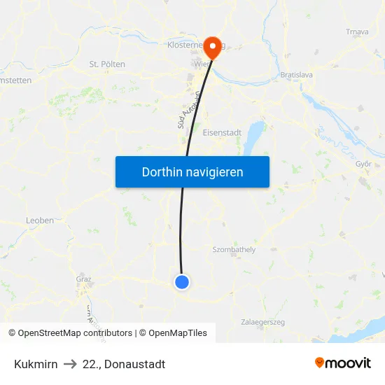 Kukmirn to 22., Donaustadt map