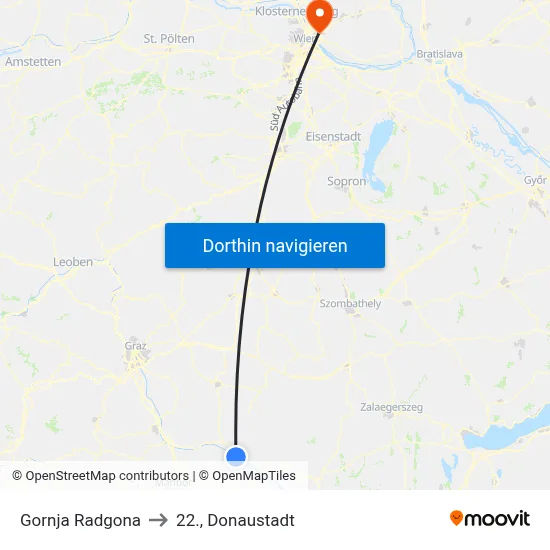 Gornja Radgona to 22., Donaustadt map