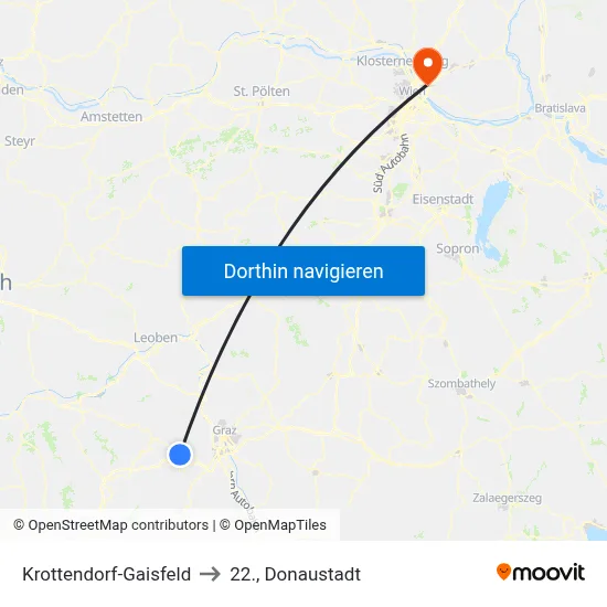 Krottendorf-Gaisfeld to 22., Donaustadt map