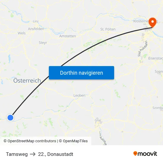 Tamsweg to 22., Donaustadt map