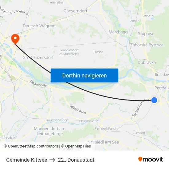 Gemeinde Kittsee to 22., Donaustadt map