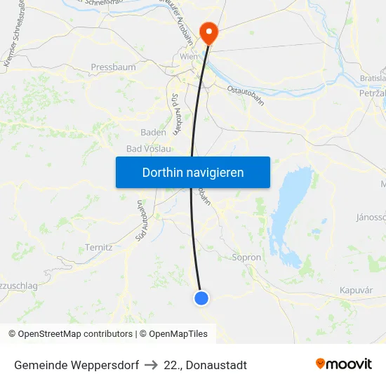 Gemeinde Weppersdorf to 22., Donaustadt map