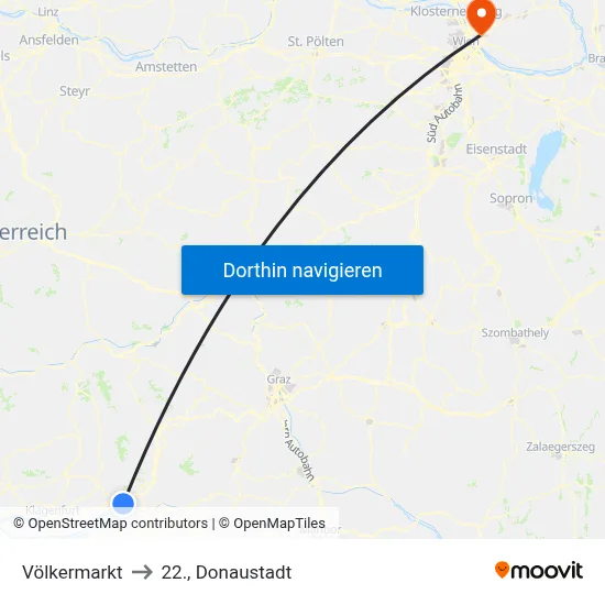 Völkermarkt to 22., Donaustadt map