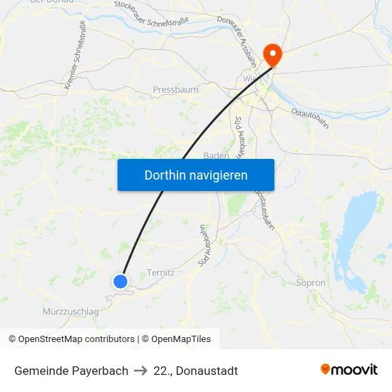 Gemeinde Payerbach to 22., Donaustadt map