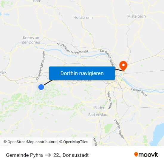 Gemeinde Pyhra to 22., Donaustadt map