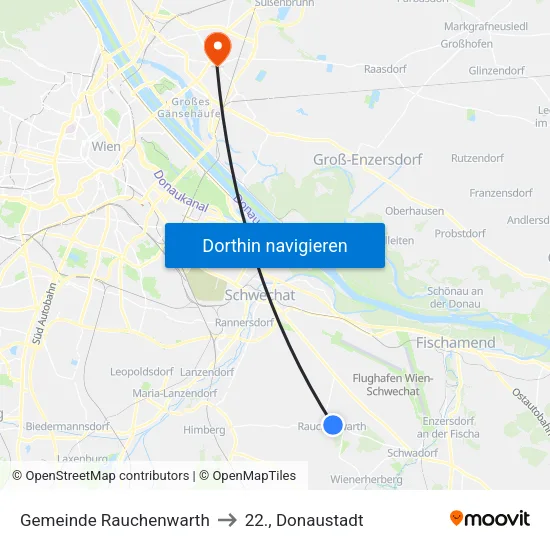 Gemeinde Rauchenwarth to 22., Donaustadt map