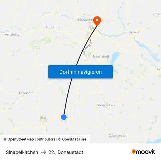 Sinabelkirchen to 22., Donaustadt map