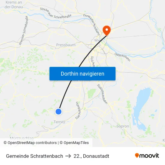 Gemeinde Schrattenbach to 22., Donaustadt map