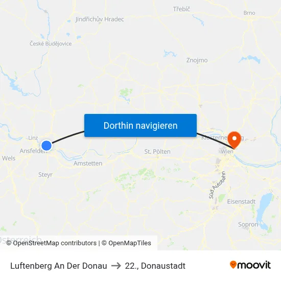 Luftenberg An Der Donau to 22., Donaustadt map