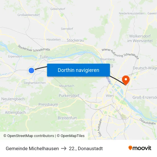Gemeinde Michelhausen to 22., Donaustadt map